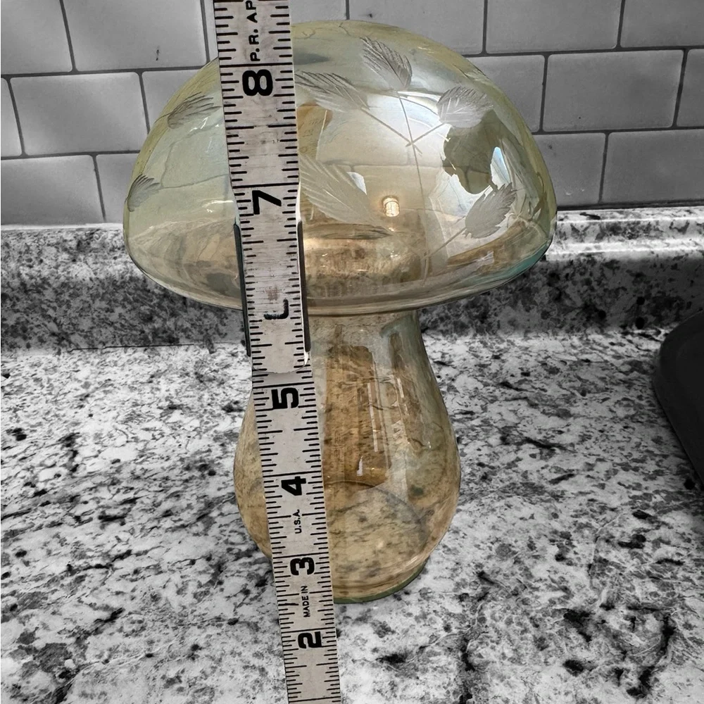 VTG iridescent blown glass etched mushroom sculpture - Picture 5 of 5